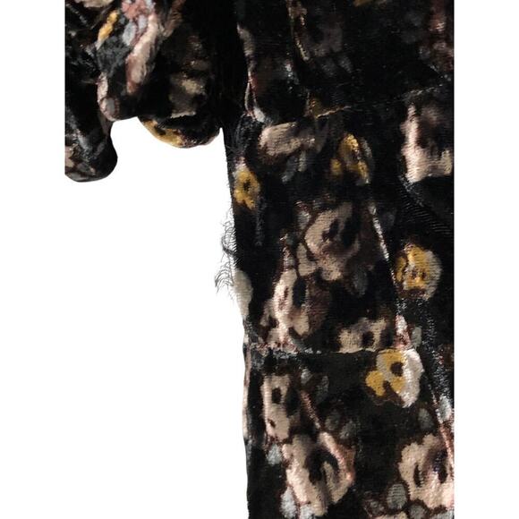 Sea New York Valerie Dress Floral Velvet Puff Sleeve V-Neck Back Tie Black 6 - Picture 6 of 12